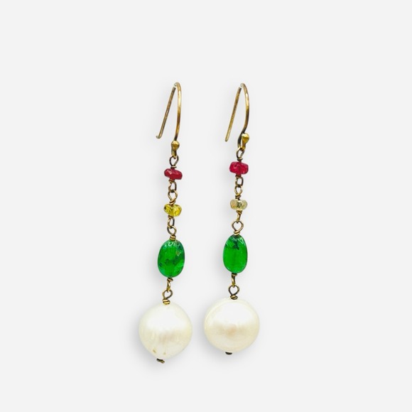 Sundance Catalog On A Cloud Gold Earrings Ruby Citrine Aventurine Pearl Dangle - Picture 4 of 8